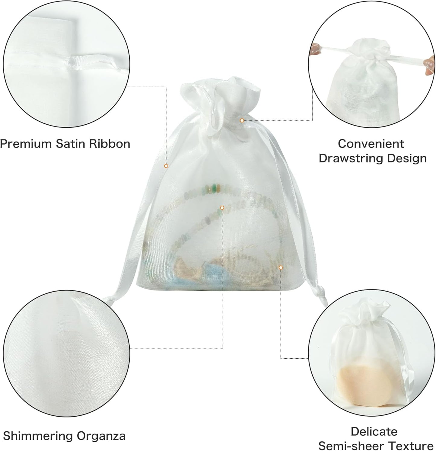 QIANF 20 Pcs White Small Organza Bags 4X6 inch for Wedding Favors with Drawstring, Mini Mesh Gift Bags Jewelry Pouch for Candy Bridal Shower Party Favor Baby Shower Christmas