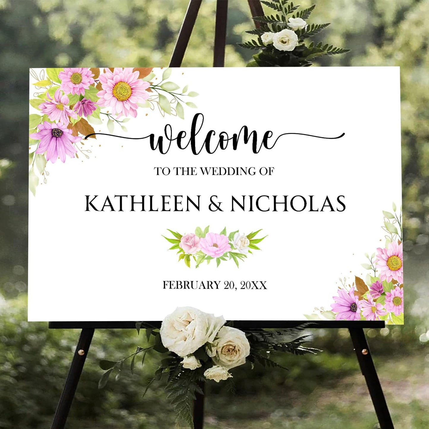 Blush Pink Floral Wedding Welcome Sign Template, Editable Printable Soft Pink Sign with Watercolor Flowers, Elegant Wedding Entrance or Reception Decor