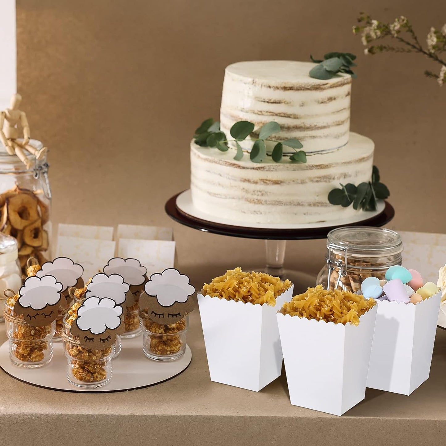 200 Pcs Popcorn Boxes Mini Paper Popcorn Box Cardboard Popcorn Container for Party Disposable Snack Candy Popcorn Bags Popcorn Holder for Birthday Wedding Decoration, 2.2 x 4.2 x 3 Inches (White)