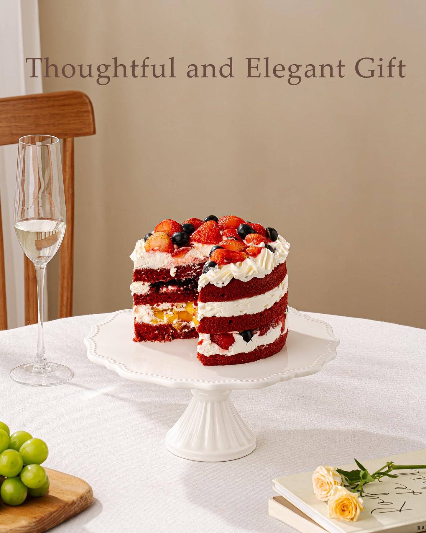 Omifun 10 Inch Cake Stand, Relief Round Dessert Cake Stand for 8 Inch Cake
