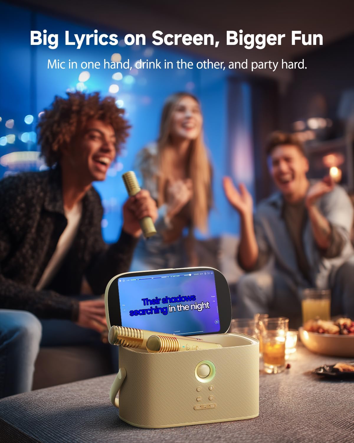 Ikarao Karaoke Machine for Adults, with Lyrics Display Screen, 2 Self-Charging Wireless Microphones, Autotune & EQ, 140W Speaker, Connect TV, Portable Karaoke System for Home, Family, Party, Travel