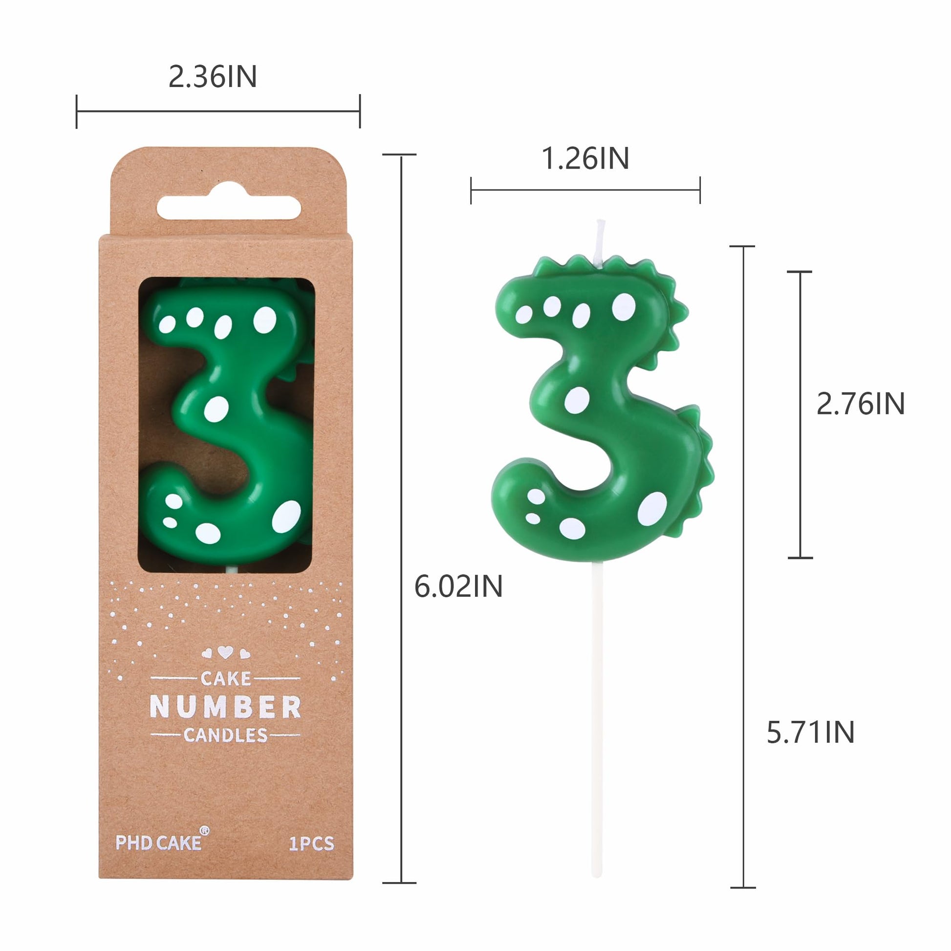 PHD CAKE 2.76 Inch Green Dinosaur 3 Number Birthday Candles, Dinosaur Number Candles, Cake Number