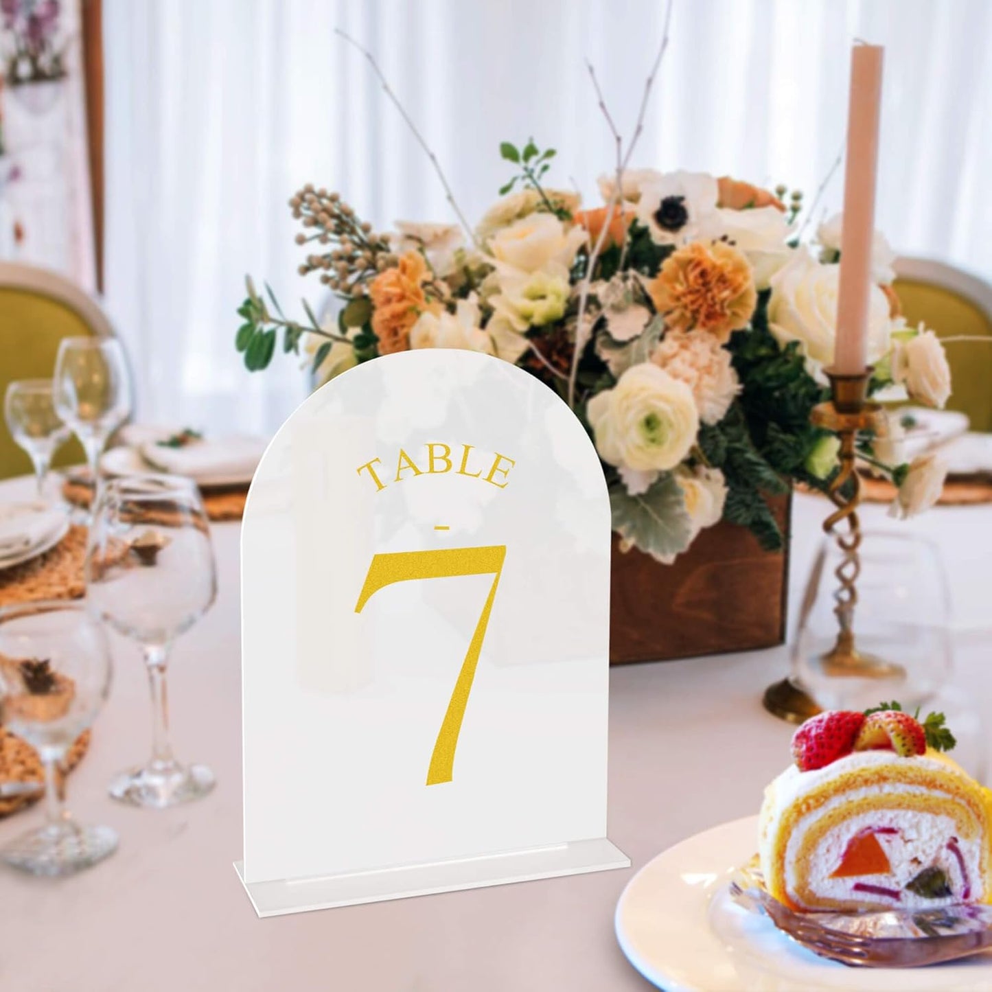 JOYIT Frosted Arch Wedding Table Numbers 1-40 with Stands – 5" X 7" Acrylic Gold Table Number Holders, Perfect for Wedding Receptions, Parties, Anniversaries, and Events
