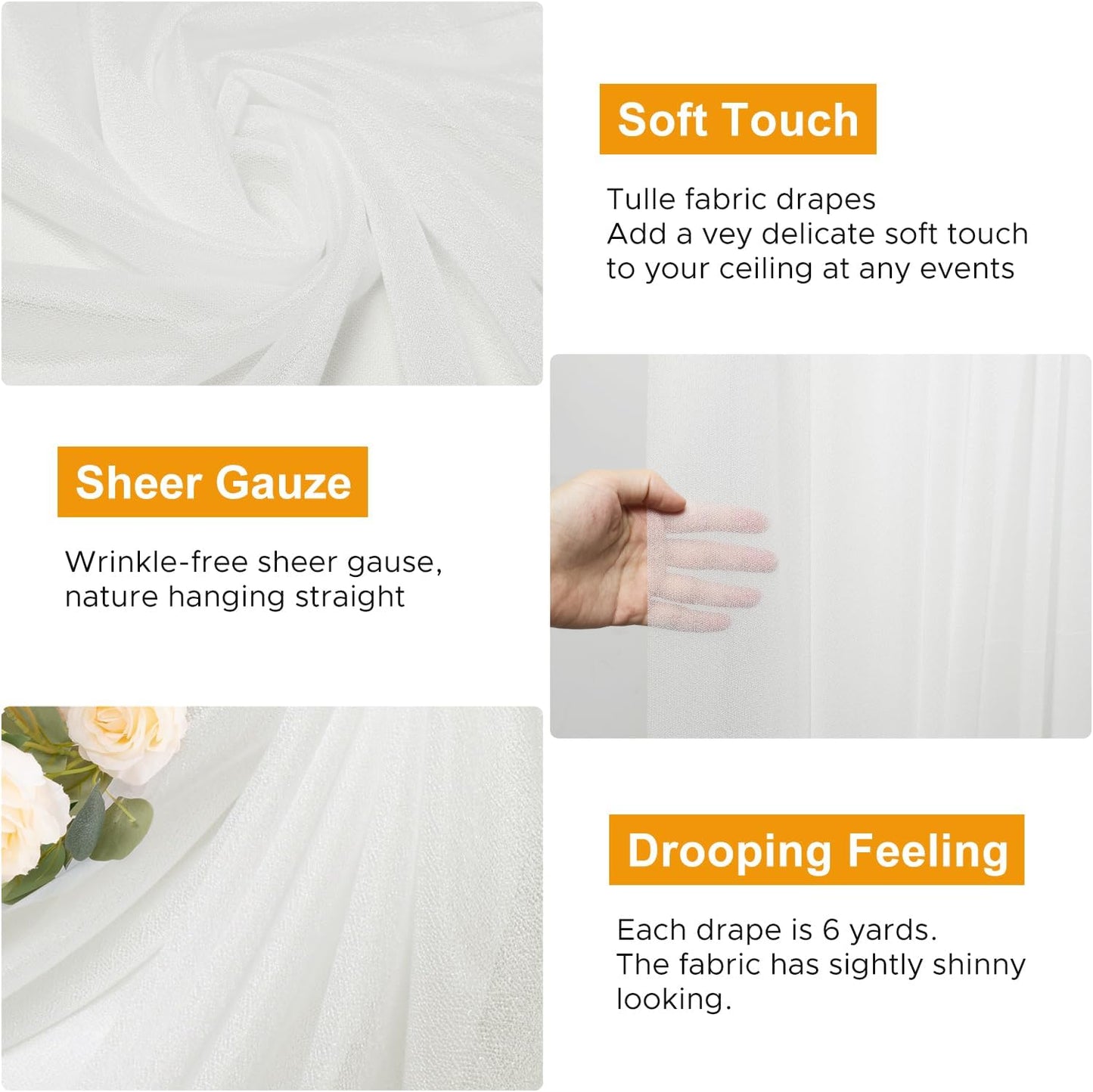 Wedding Arch Draping Fabric 4 Panels 28.7" x 20FT Ivory Sheer Chiffon Backdrop Drapes for Wedding Ceremony Birthday Party Bridal Shower Outdoor Decoration
