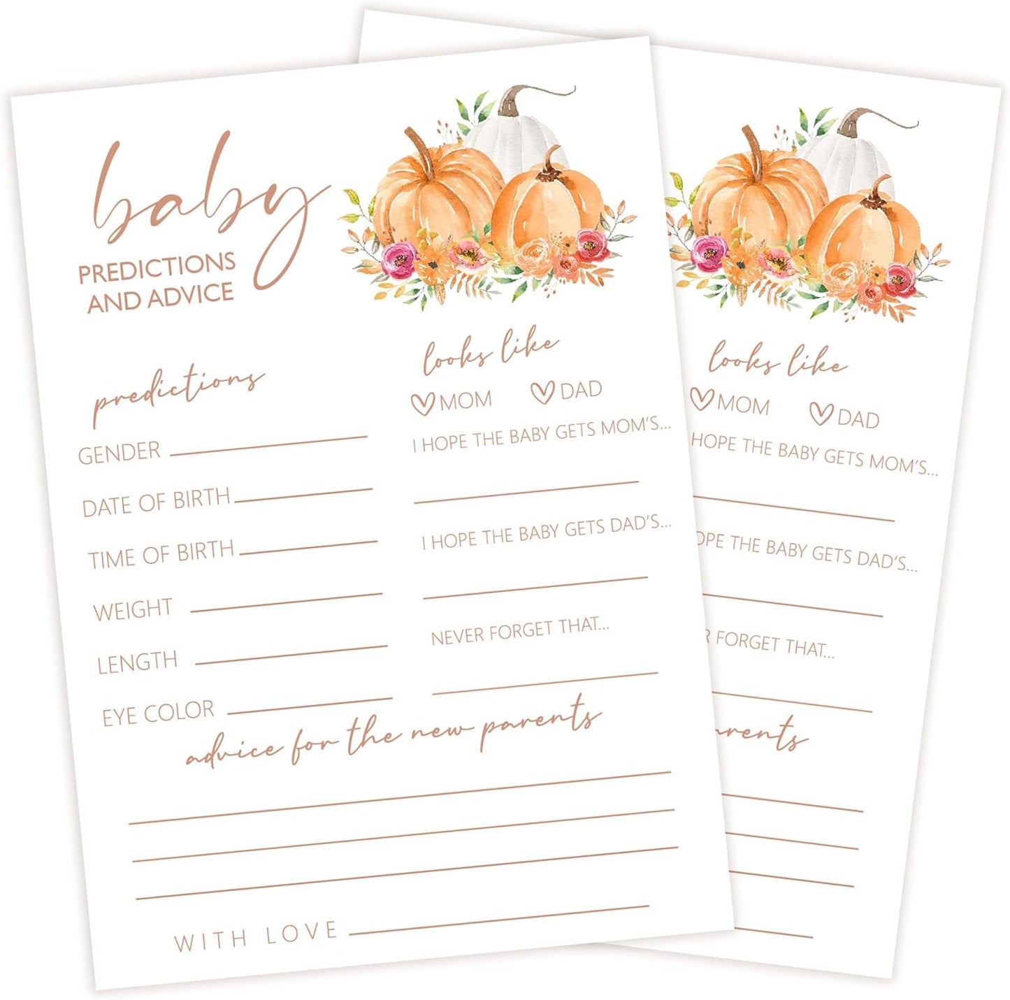 Baby Shower Games, Thanksgiving Baby Predictions and Advice Cards, 25 Sets Baby Gender Reveal Party Decorations Supplies Favors - E02