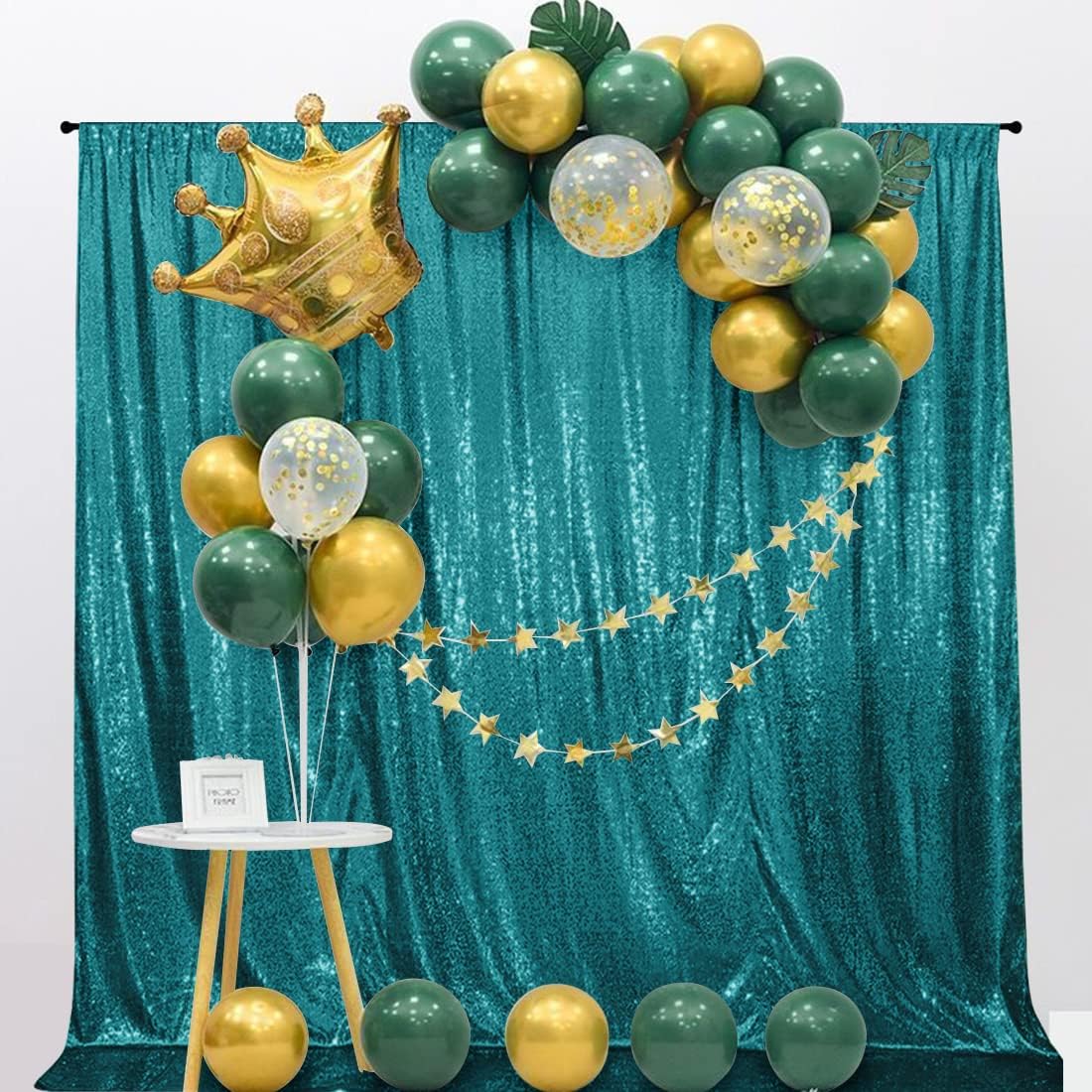 Poise3EHome 6Ft x 8Ft Teal Sequin Backdrop Curtain, Glitter Thick Satin Background Drapes, Opaque Sparkly Curtain, Sequin Backdrop for Xmas Thanksgiving Wedding Party Decor