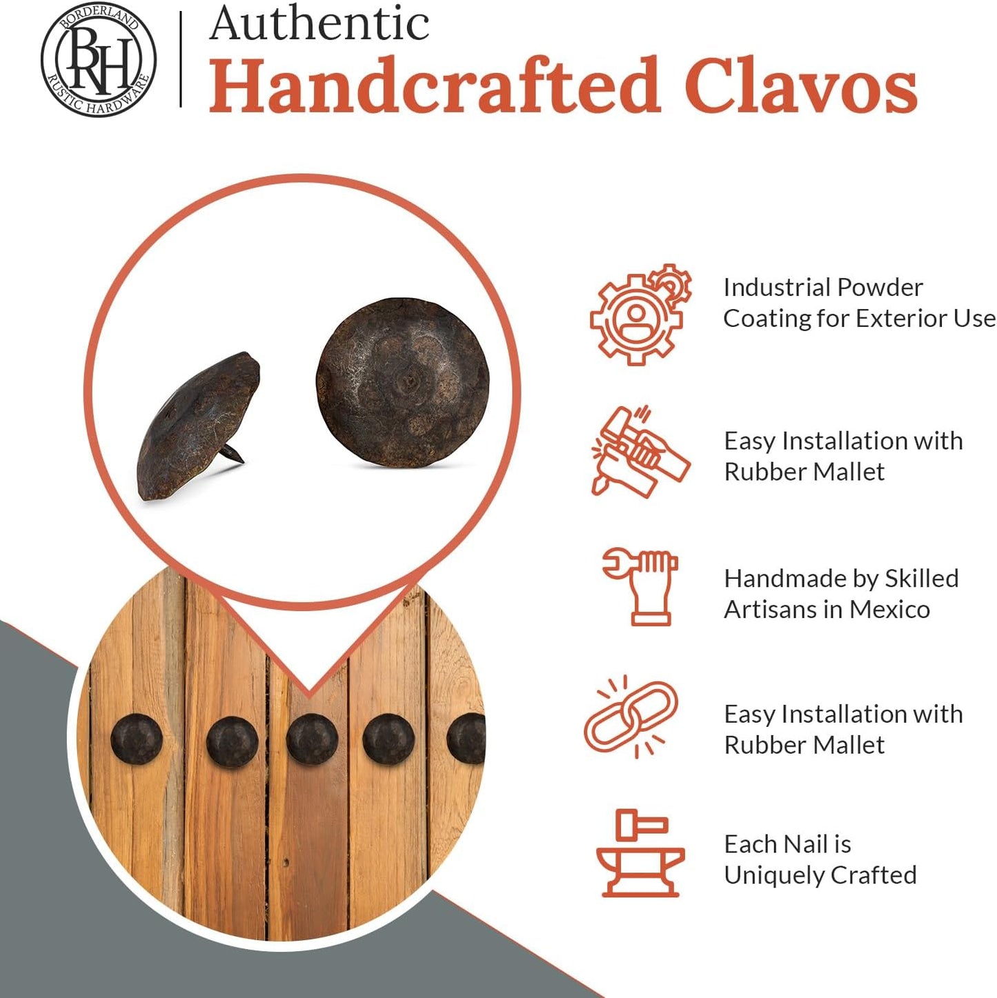 50 Pack 2" Round Head Iron Clavos Decorative Nails – Unfinished – Handmade Rustic Round Fasteners for Farmhouse Shutters, Faux Wood Beams, Barn Doors, Shutters, Gates – Ornamental Wood Accent