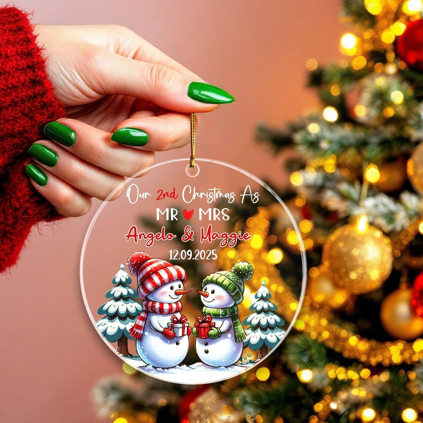 Our 2ND Christmas As Mr & Mrs Ornaments Gift for Boyfriends Girlfriend, Personalized Date/Name Mr & Mrs Snowman Together Christmas Ornament 2025, Customized Couple Snowman Ornament for Anniversary