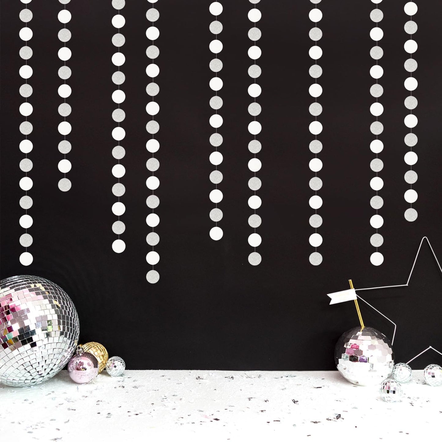 Glitter Silver White Party-Decorations Streamers - 52Ft Birthday Hanging Paper Garland Banner,Engagement Wedding Bachelorette Baby Bridal Shower Christmas Supplies Backdrop Graduation Decor Hugtmr