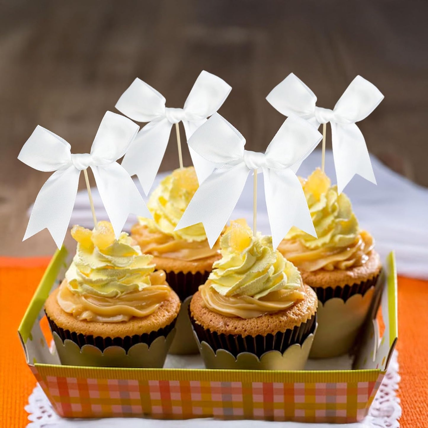 Gyufise 24Pcs Bow Cupcake Toppers Coquette Bow Girls Birthday Cake Decorations Bowknot Cake Toppers Bowknot Cupcake Picks for Baby Shower Birthday Wedding Bridal Engagement Party Supplies White