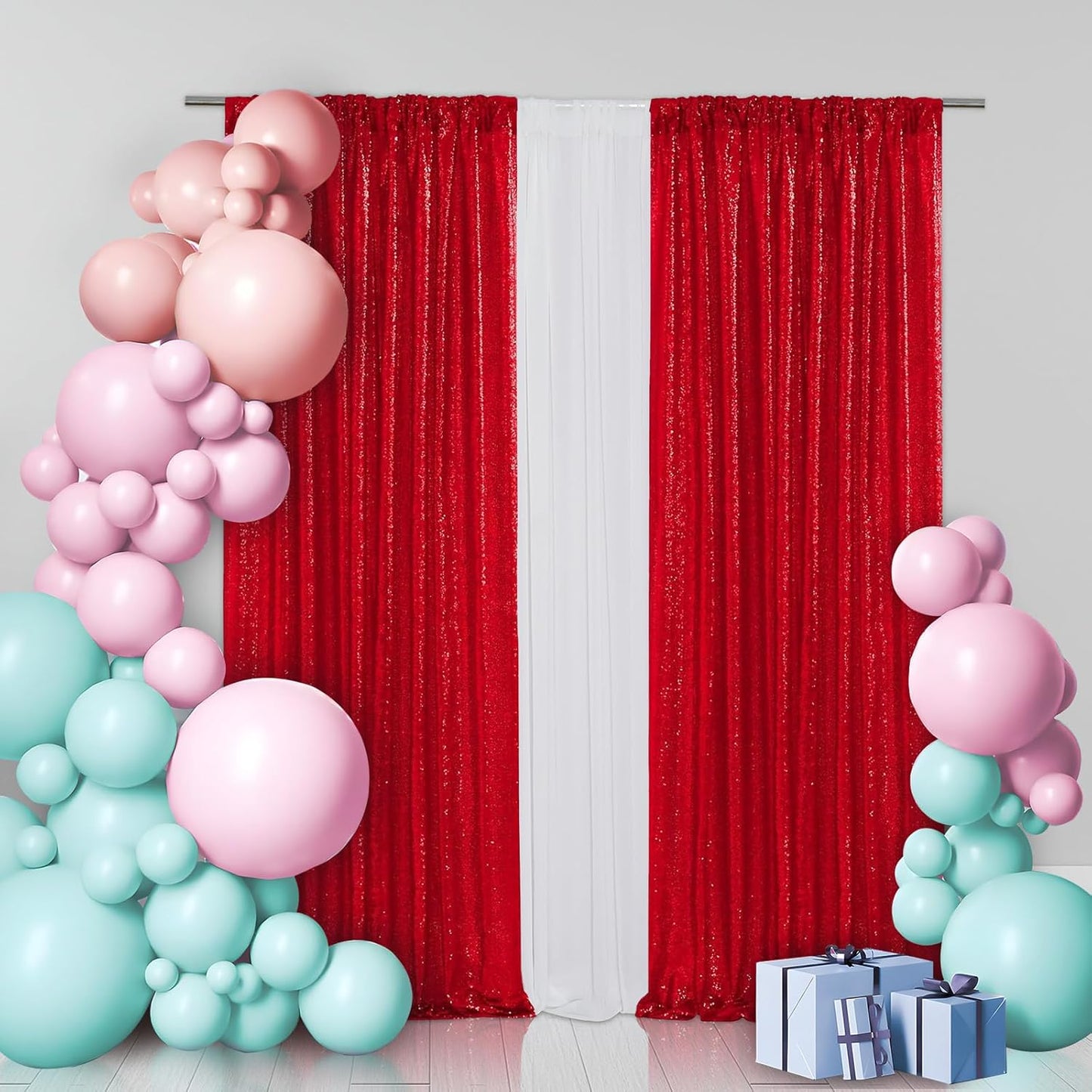 Eternal Beauty Sequin Backdrop Curtains, 2x8 Ft-2 Panels Red Back Drop for Shimmer Photography Party Wedding Birthday Decor