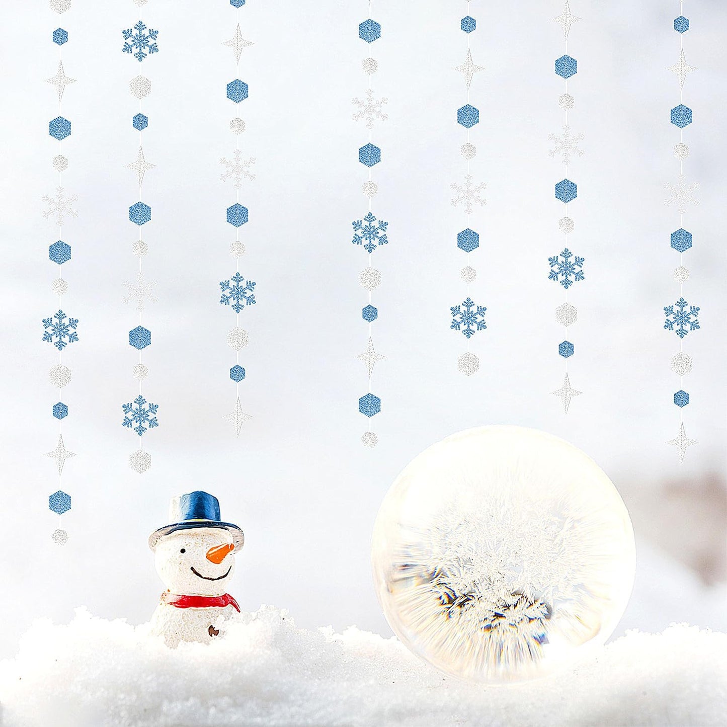 Snowflake-Snow Silver-Blue Christmas Party-Decorations Streamers - 52Ft White Winter Wonderland Frozen Hanging Paper Garland Banner,Birthday Wedding Baby Bridal Shower New Year Supplies Decor Hugtmr