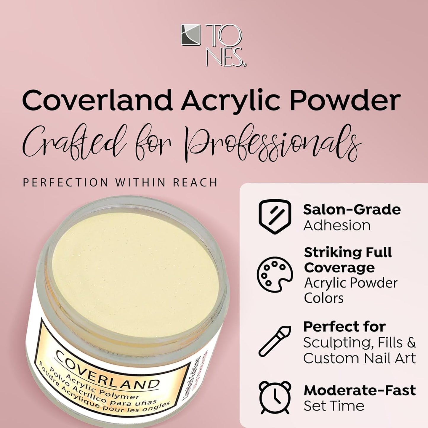 Tones Coverland Acrylic Nail Powder "Macaroon" - Limited Edition Acrylic Powder for Nail Design, Sculpting, and Masking Nail Bed Imperfections - Professional Acrylic Nail Supplies - (1.5 Oz)