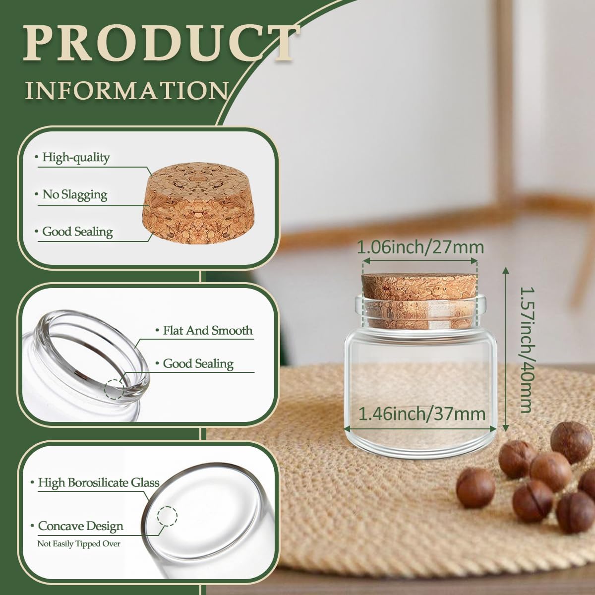 JIUYUE 10 pcs 20 ml Glass Bottles with Cork,Storage Bottles for Liquids(0.67 oz-1.45x1.57 inch)