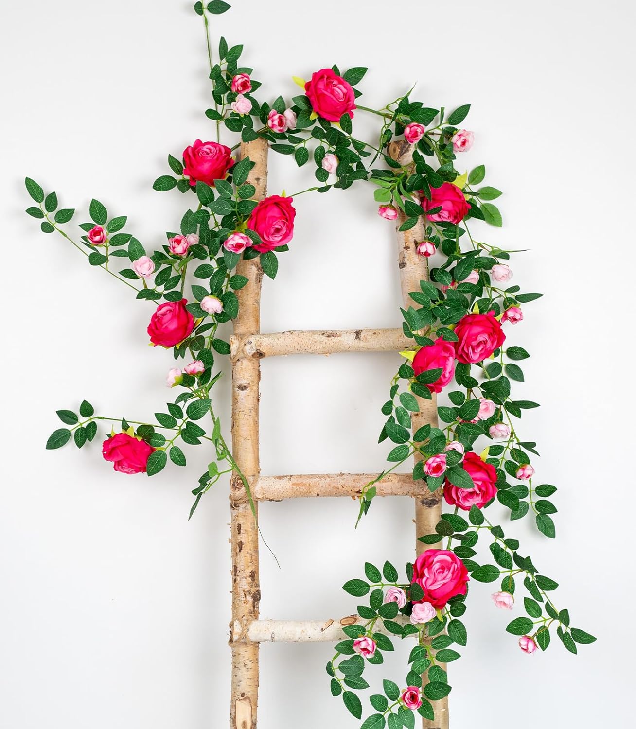 6FT Bendable Rose Flower Garland, Realistic Artificial Wild Rose Vine Flowers with 3D Butterflies Hanging for Indoor Outdoor Wall Trellis Fence Porch Home Room Balcony Fireplace Decor (Fuchsia 2pcs)