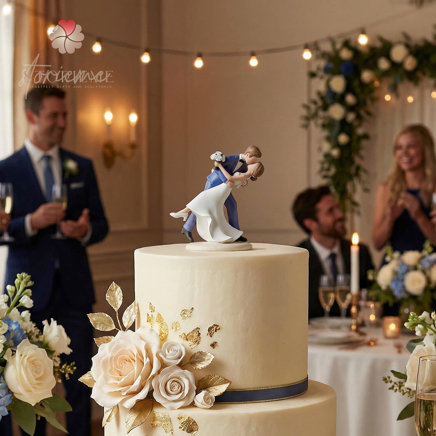 Storieme 4.7” Classy Bride and Groom Cake Toppers (0.5LBS with Secure Base)