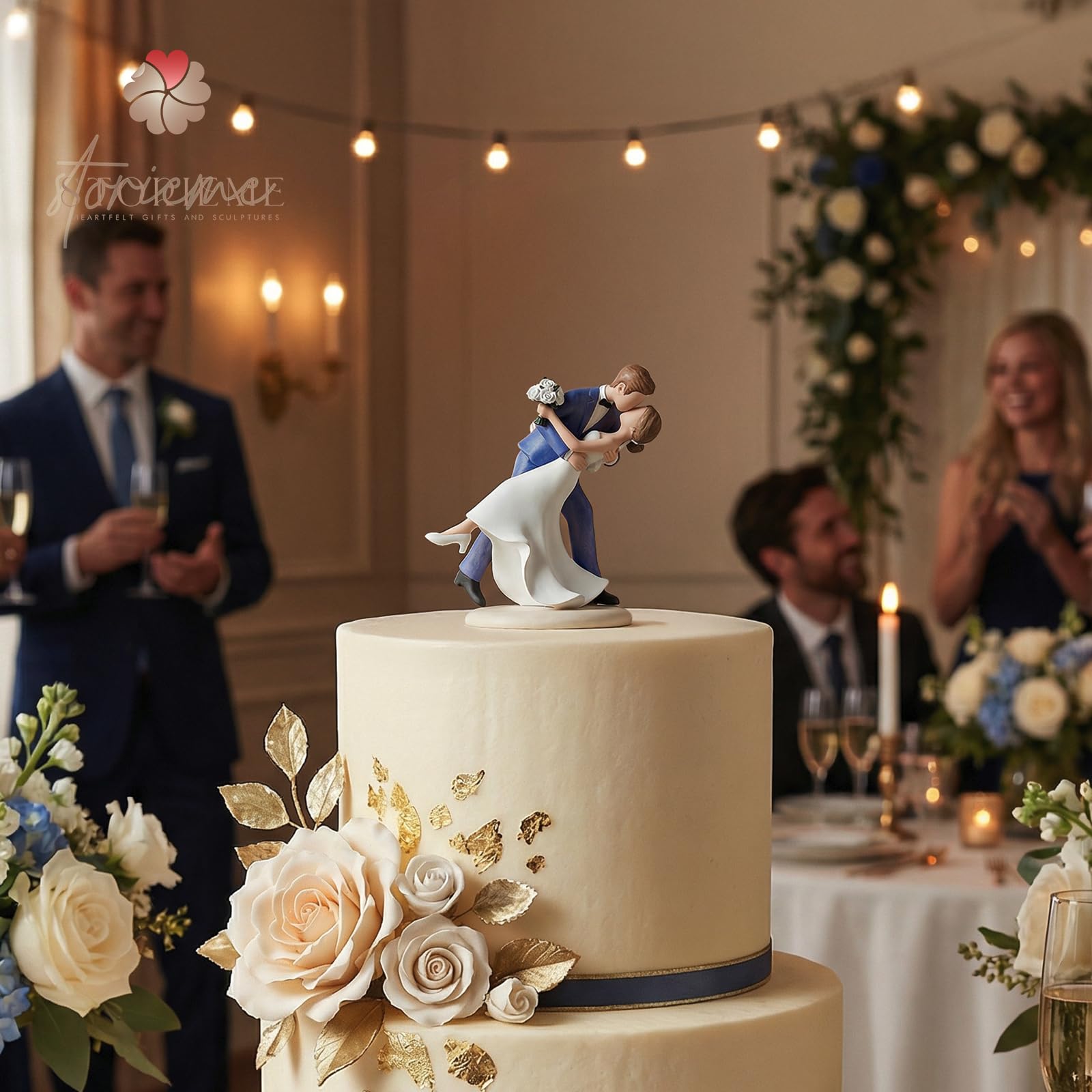 Storieme 4.7” Classy Bride and Groom Cake Toppers (0.5LBS with Secure Base)