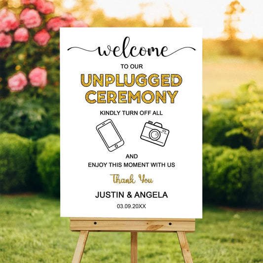 Unplugged Ceremony Sign with Icons – Fun & Bold Wedding Yard Sign – No Phones or Cameras – Modern Welcome Sign for Outdoor Weddings