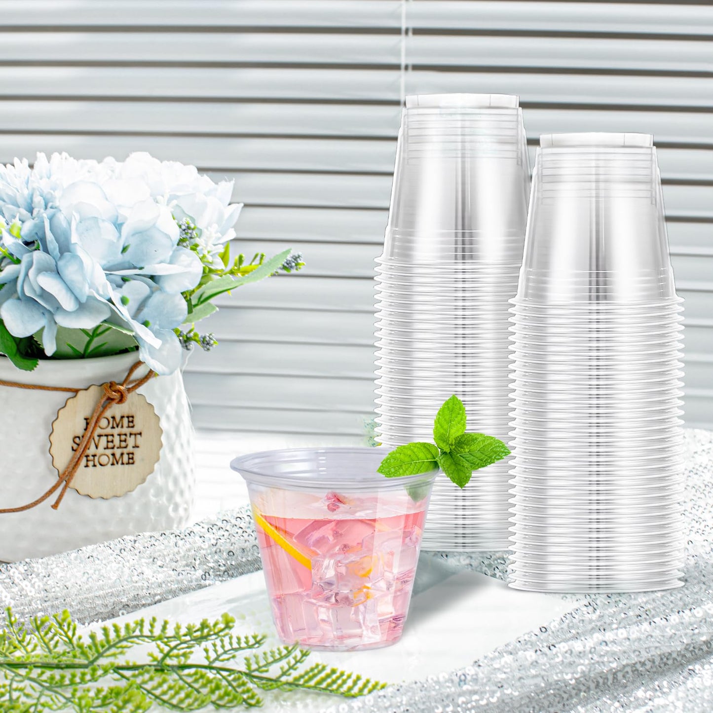 Lamosi 100 Pack 9 oz Clear Plastic Cups Disposable Cups