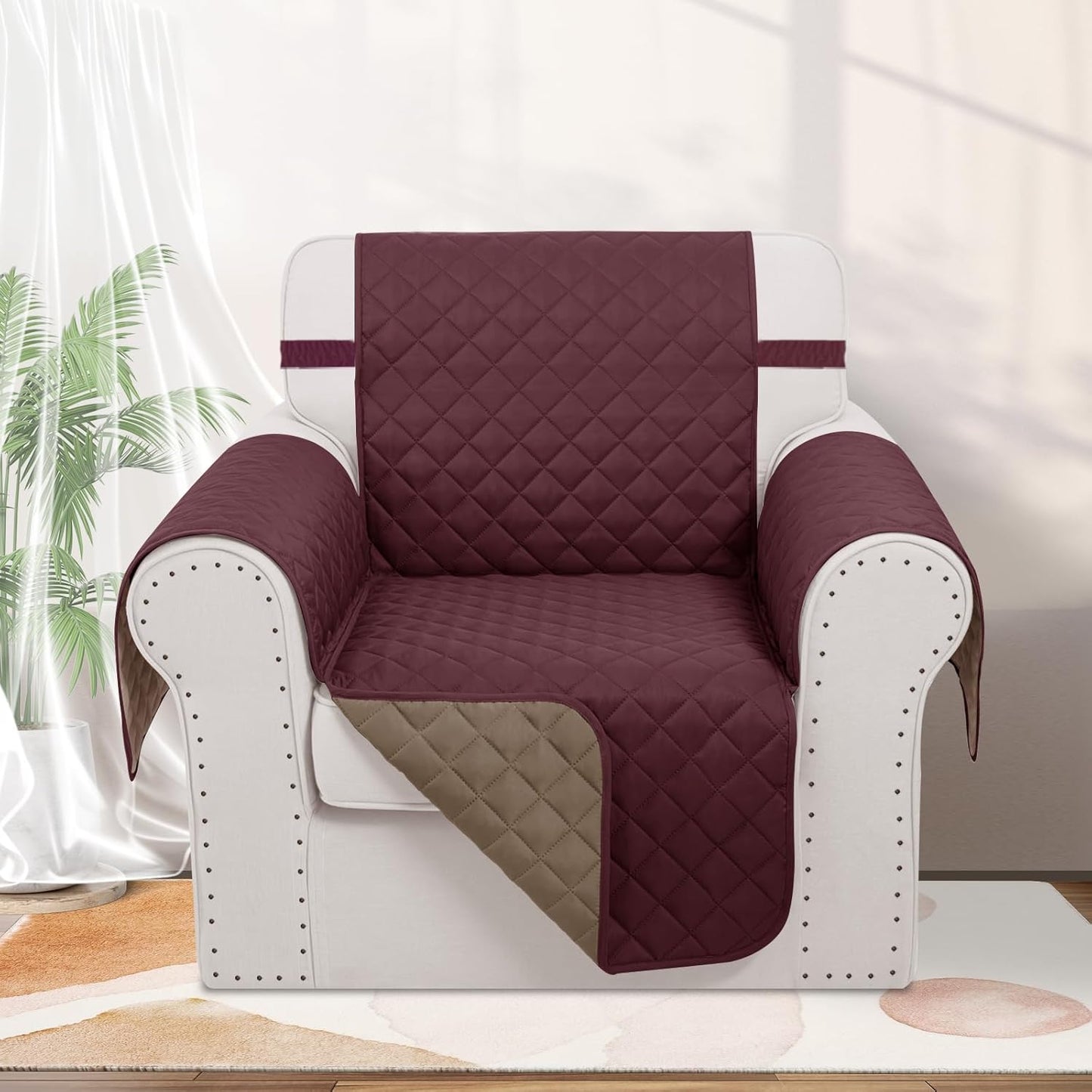 Recliner Chair Covers Reversible Sofa Cover Couch Cover for Pets Lazy Boy Furniture Protector(23''Chair,Burgundy/Camel)