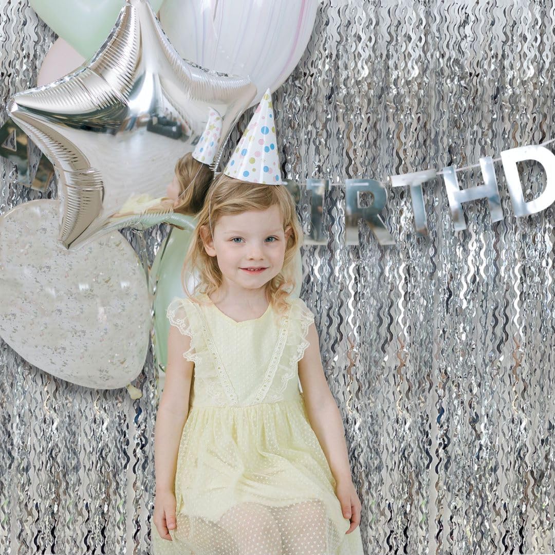 Foil Curtain Backdrop Silver Photo Backdrop Metallic Tinsel Foil Fringe Curtains Photo Booth Props for Birthday Decorations Bachelorette Party Decorations Baby Shower Decorations