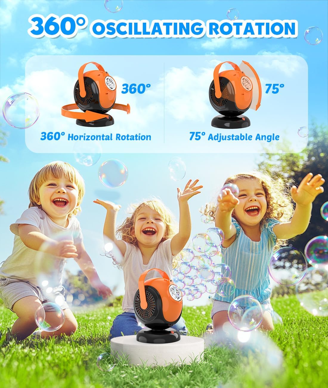 Halloween Bubble Machine, Bubbles Blower for Kids, Toddlers - 360° Rotation, 75° Adjustment, with LED Light - Bubble Toys Gifts for Boys, Girls, Outdoor, Birthday, Party