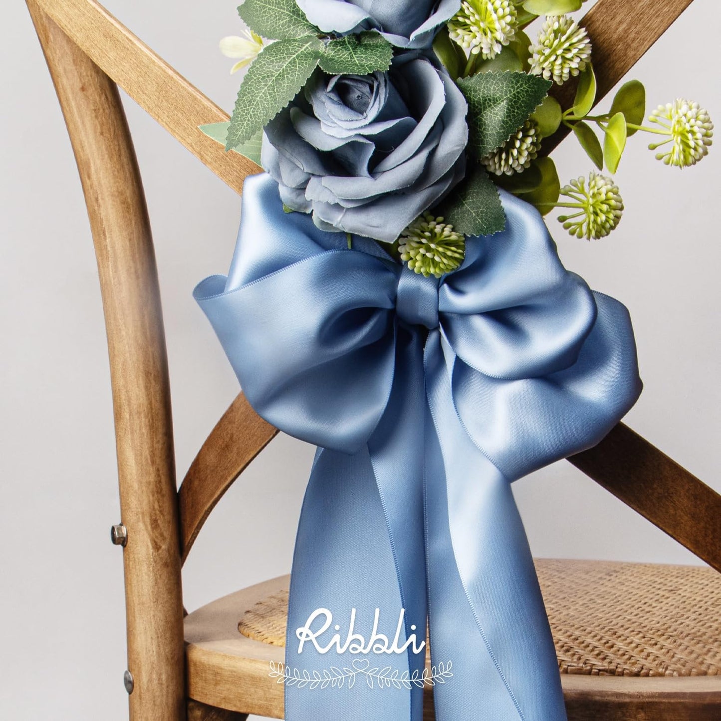 Ribbli Dusty Blue Satin Ribbon 4 Inch Wide Dusty Blue Ribbon for Wedding Chair Sash Grand Opening Ceremony Big Bows Gift Wrapping Floral Crafts Cake Decor-Double Faced Satin Continuous 10 Yards