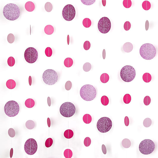 8 Pack Pink Glitter Dot Garland, Hanging Circle Streamers Banner, Backdrop Hanging Decorations for Bridal Showers, Baby Showers, Valentine’s Day, Birthdays, and Romantic Celebrations