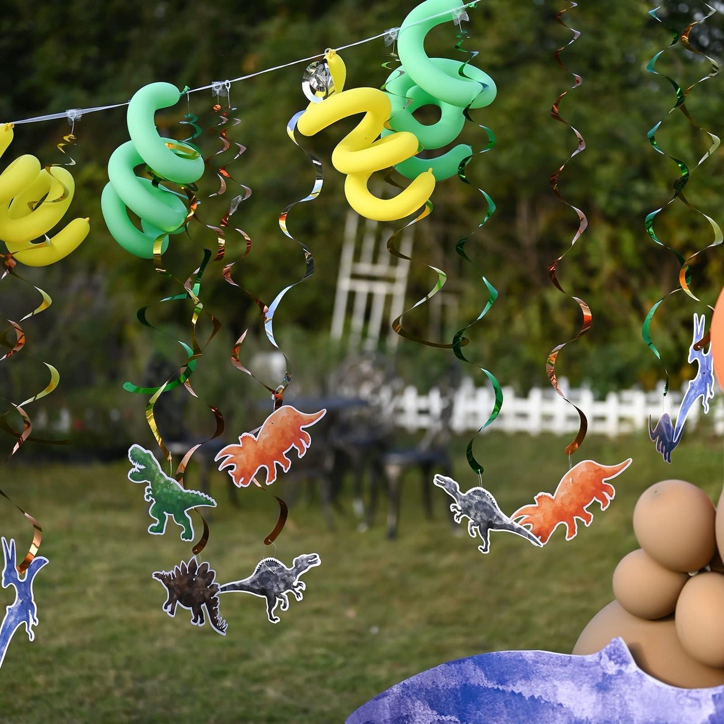 WERNNSAI 24 PCS Dinosaur Hanging Swirls Watercolor Dino Decoration