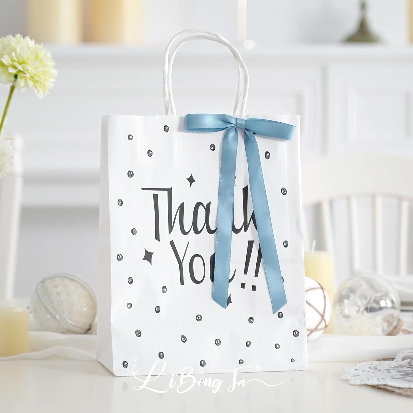 50 PCs Dusty Blue Bow 5 Inch Long Tail Bows for Gift Wrapping, Easter Bow Party Decorations, Twist Tie Bows, Satin Bows for Crafts, Premade Bows for Presents, Treat Bags, Bottles, Cakes