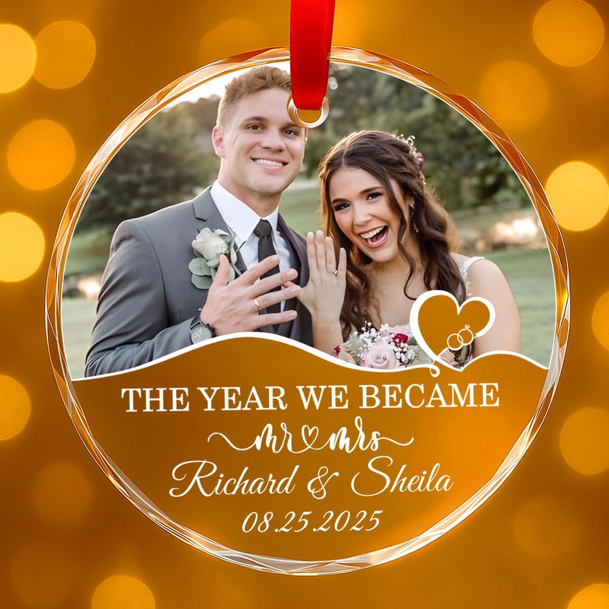 Personalized Christmas Ornaments with Names, Couple Glass Ornament, Custom Wedding Gifts for Couples 2025, Wedding Gift Ideas for Newly Wed Couple, Bride, Bridal Shower, Future Mr & Mrs (C2)