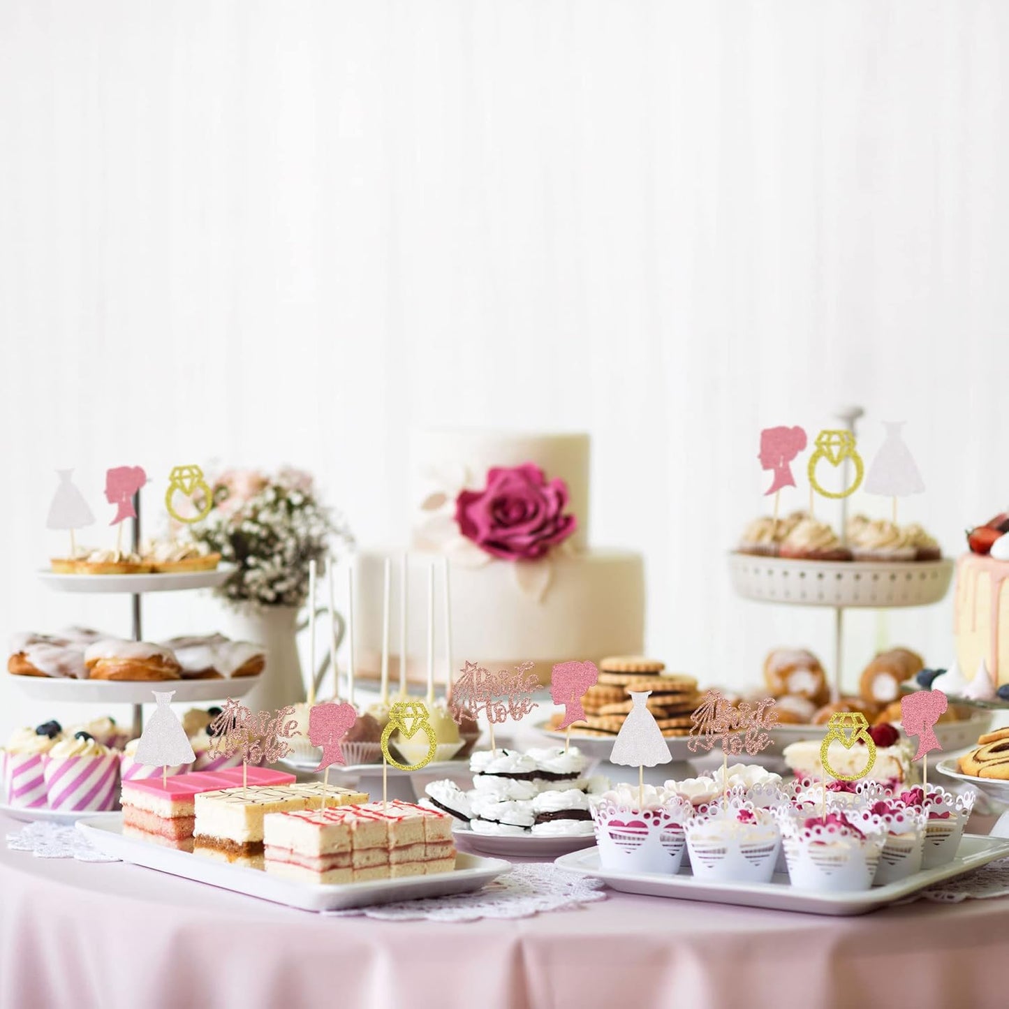 Gyufise 24 Pack Glitter Bride to Be Cupcake Toppers with Heart Ring Dress Bridal Shower Cupcake Picks Wedding Engagement Bachelorette Party Cake Decorations Supplies Colorful