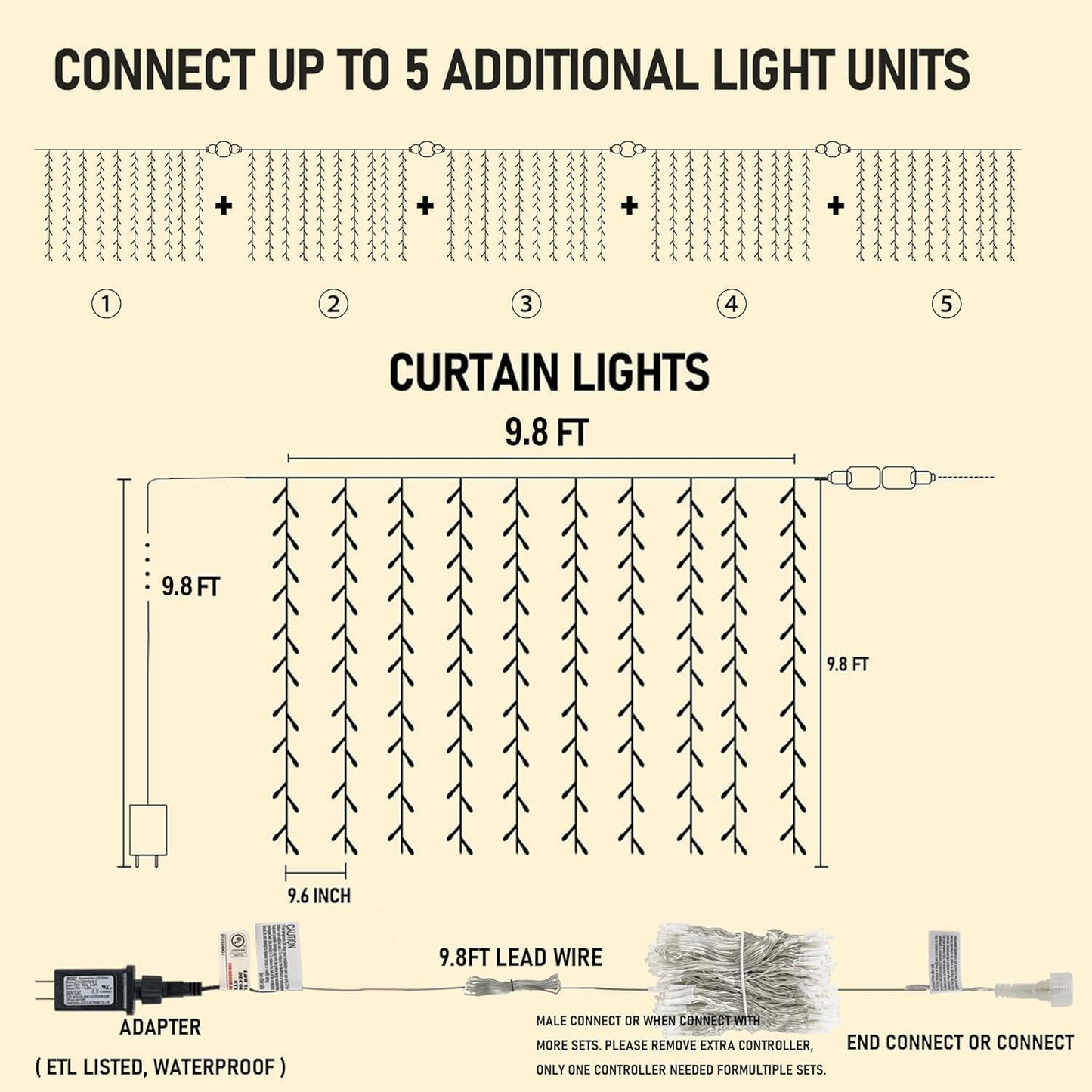 Dazzle Bright 300 LED Curtain Lights, Plug in Fairy Curtain Lights for Bedroom, Christmas Hanging
