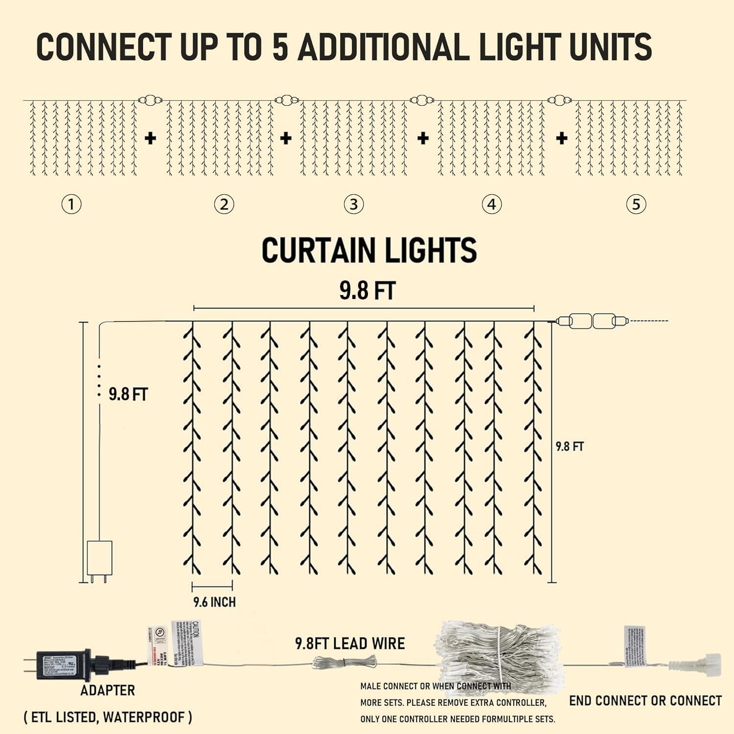 Dazzle Bright 300 LED Curtain Lights, Plug in Fairy Curtain Lights for Bedroom, Christmas Hanging