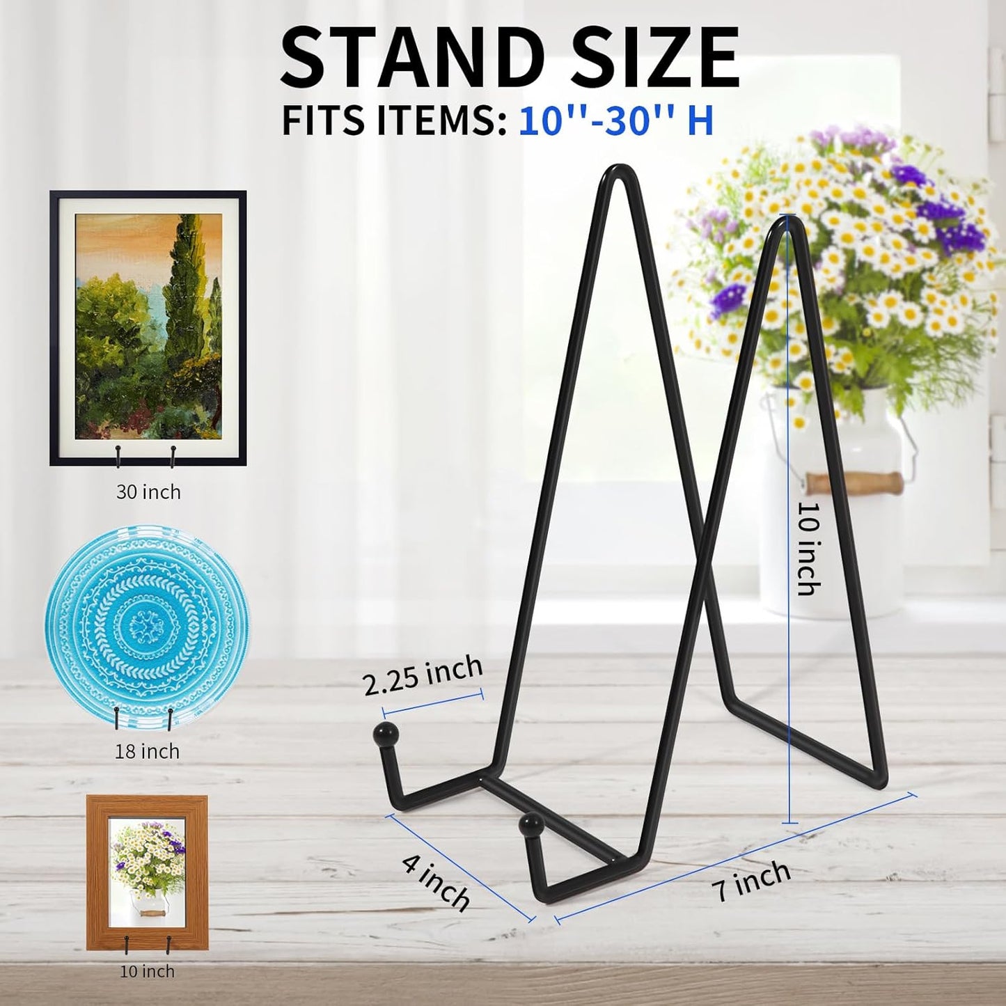 Decolore 5 Pack 10.3 Inch Black Plate Stands Picture Easels for Display Large Book Stands for Picture, Decorative Plate, Book, Frame, Tabletop Poster