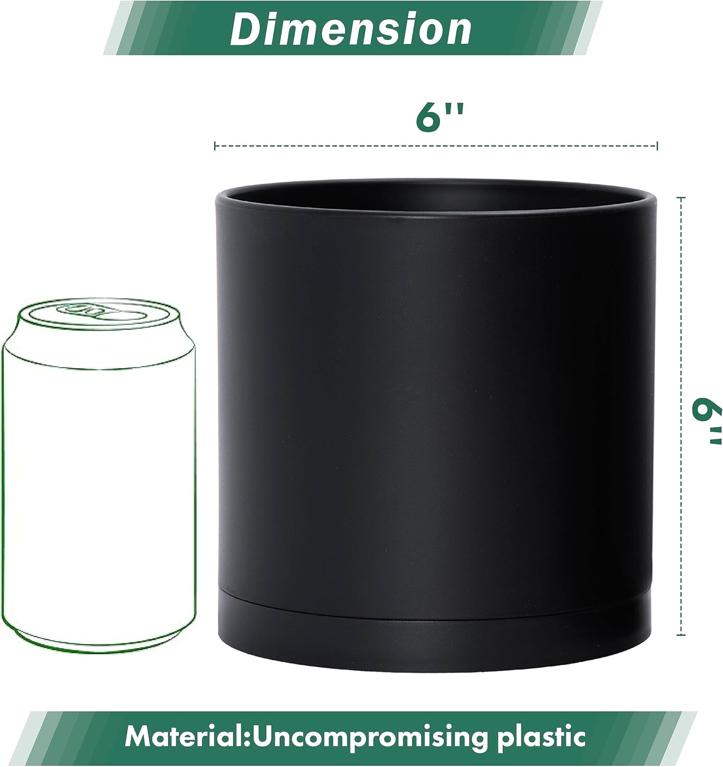 D'vine Dev 4 Pack 6 Inch Modern Plastic Plant Pots, Small Garden Planters for Plant with Drainage Holes and Saucers, Black Color, 74-Y-J-2