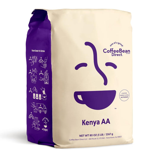 Coffee Bean Direct Kenya AA, Whole Bean Coffee, Light Roast, 5 Pound Bag (Pack of 1)