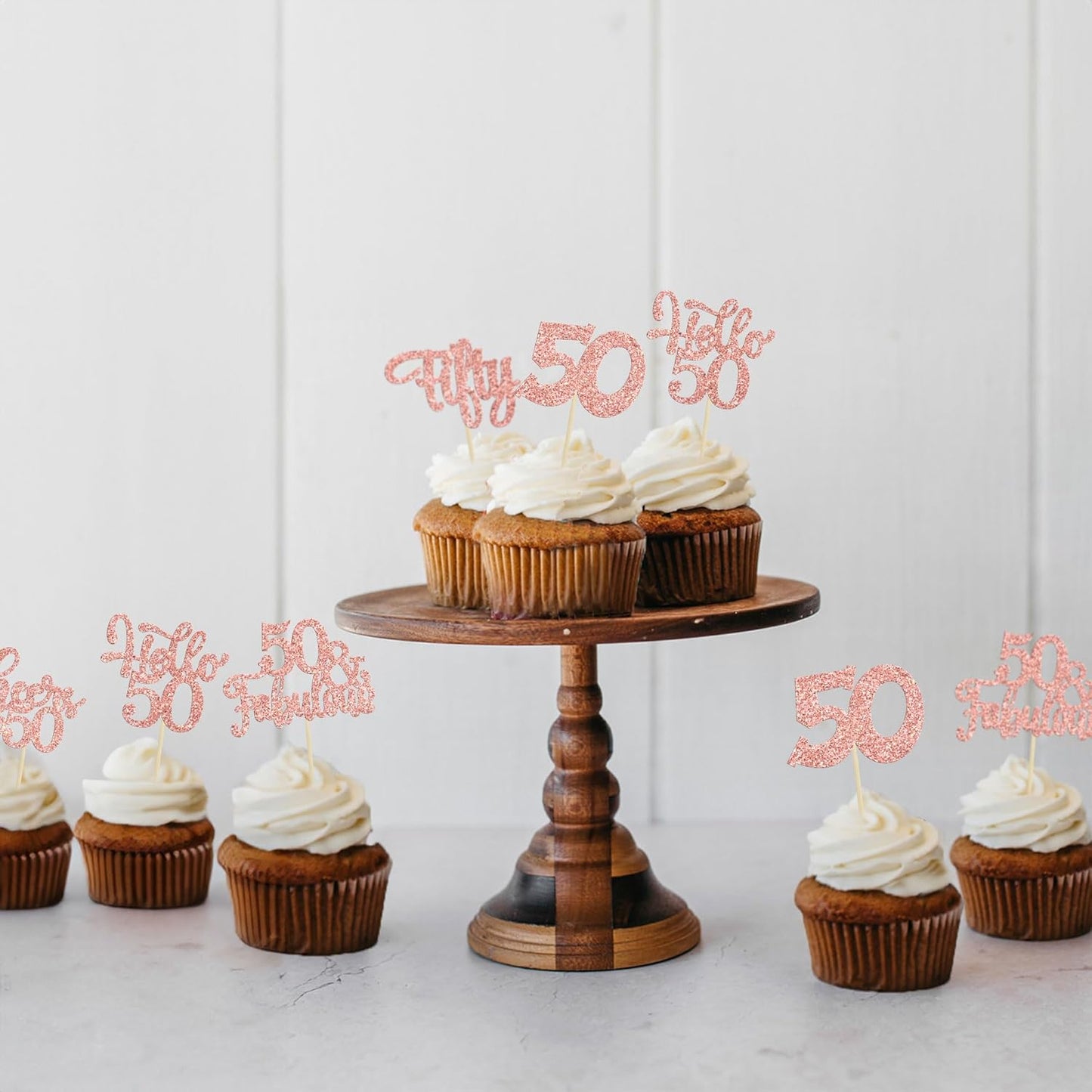30Pcs Happy 50th Birthday Cupcake Toppers Rose Gold Glitter Fifty Cheers to 50 Years Old Birthday Cupcake Picks for 50th Birthday Anniversary Party Cake Decorations Supplies