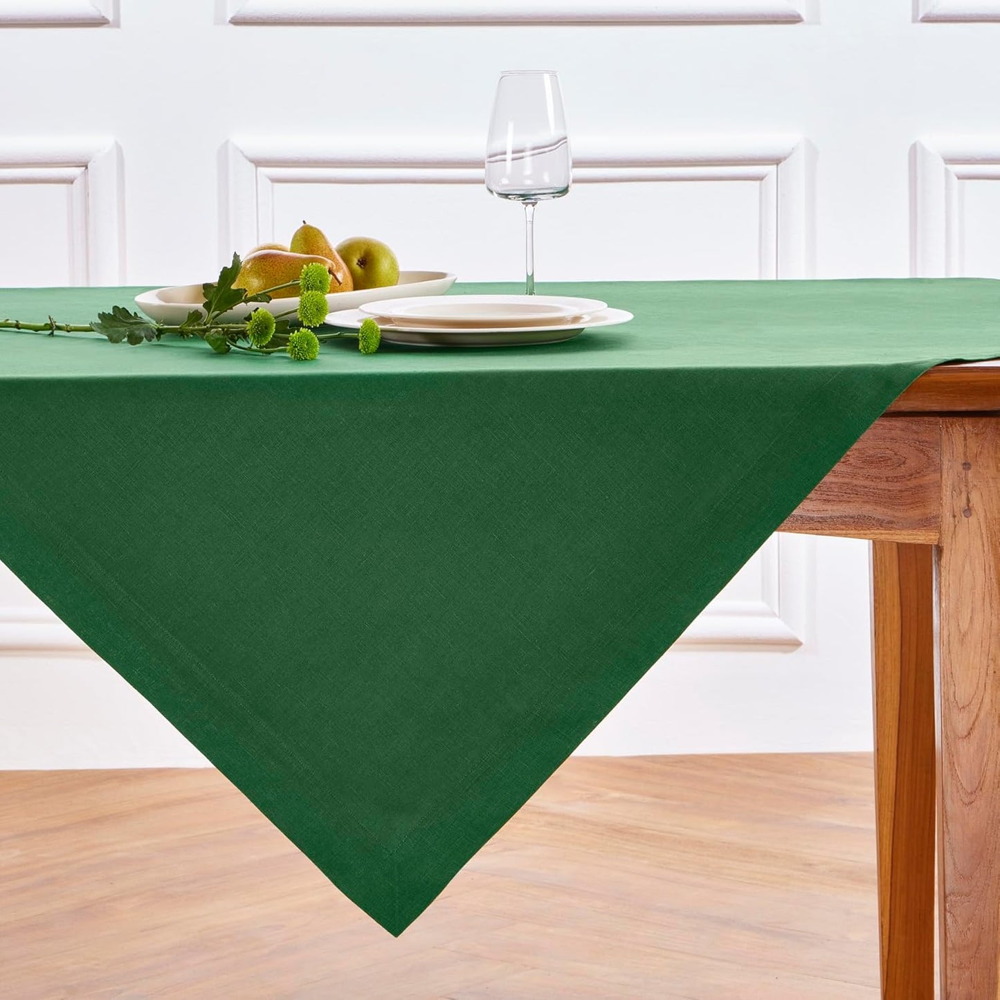 Solino Home Linen Square Tablecloth 52 x 52 Inch - 100% Pure Linen Pine Green Table Throw - Fete, Machine Washable Table Cloth for Fall, Autumn, Thanksgiving, Christmas