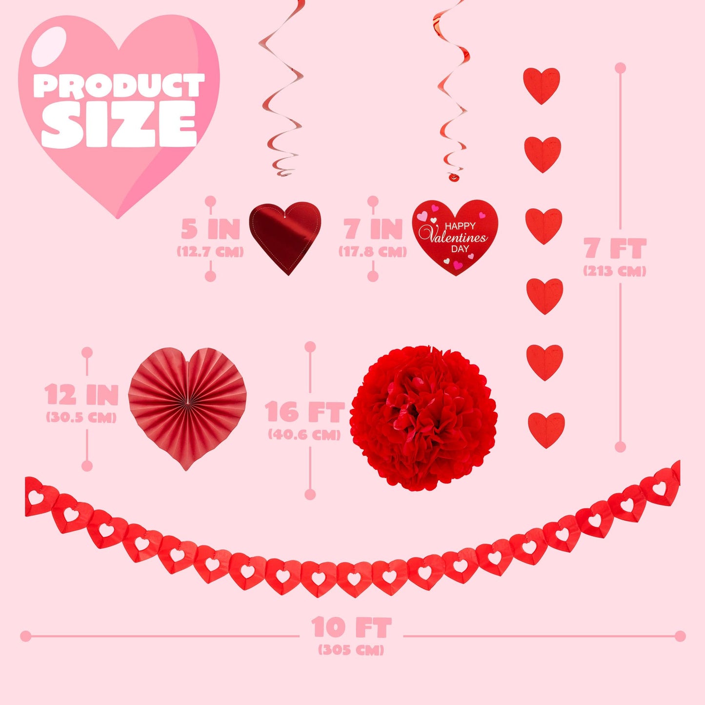 JOYIN 27 Pieces Valentines Day Swirl String Cutout, Decoration Kit with Heart Shaped Garland