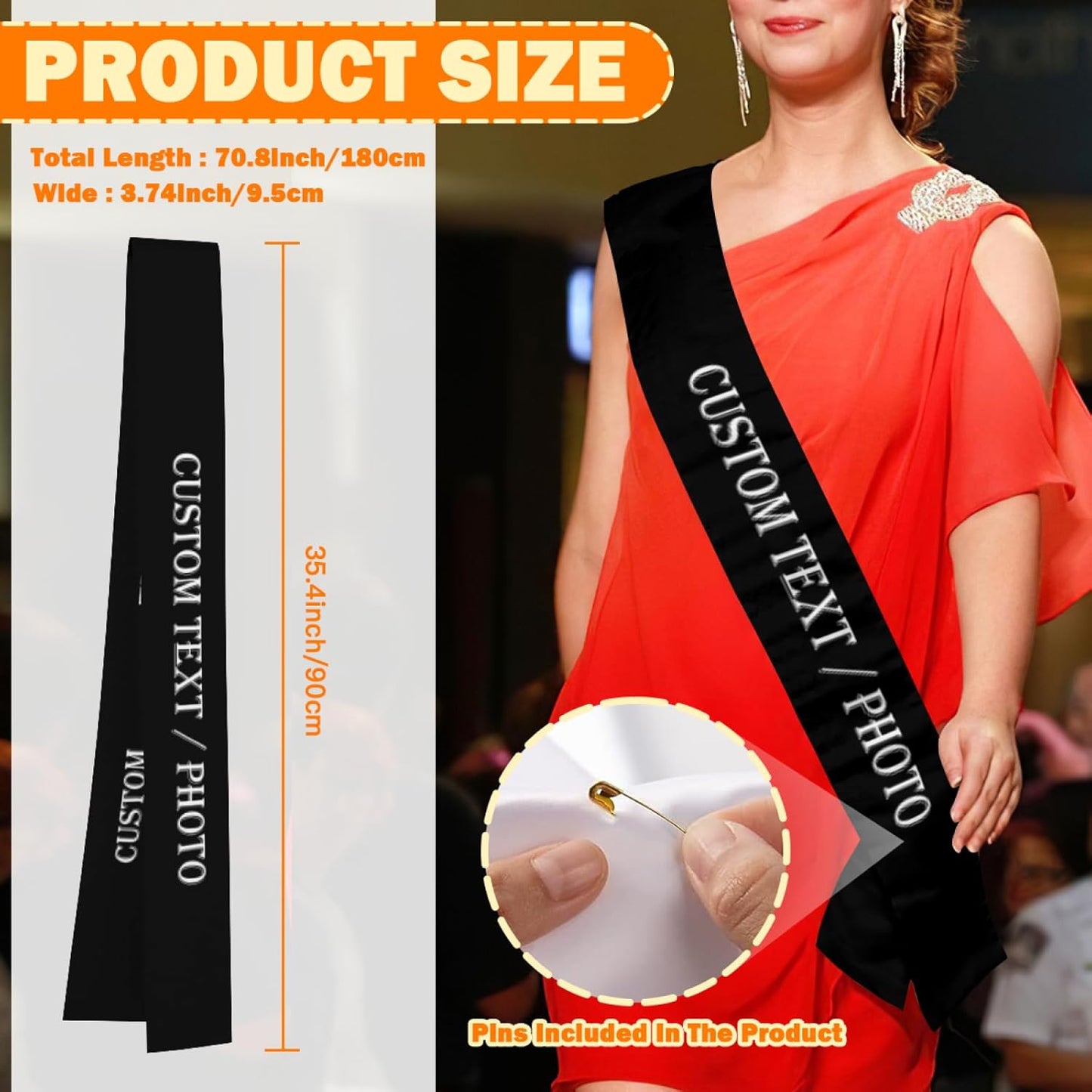 Custom Sash,Personalized Birthday Sash with Text Photo,Customized Bachelorette Sash Quote Sash Bride to Be Sash Color Optional (No decorative edge, Black)