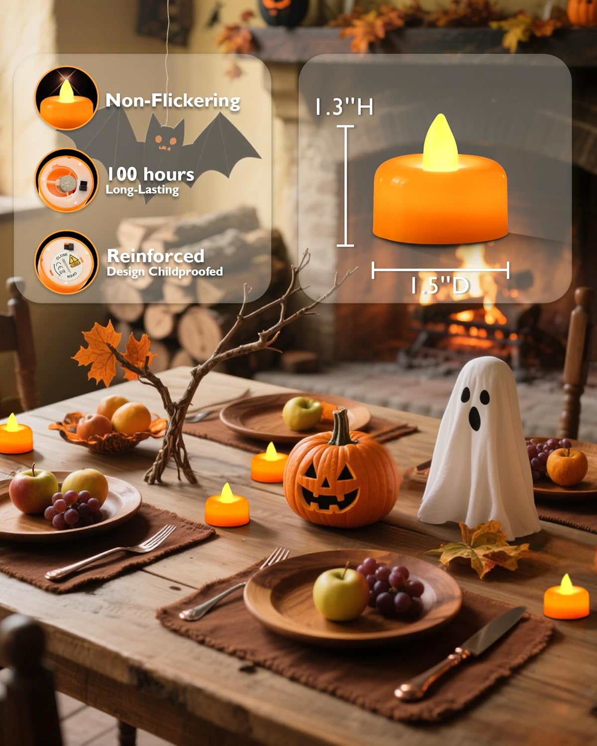 Amagic 24 Pack Halloween Orange Flameless LED Tea Lights Candles Battery Operated, Electric Fake Tealight Candles for Votive, Wedding, Table Centerpiece, Party, Holiday Decor, Christmas