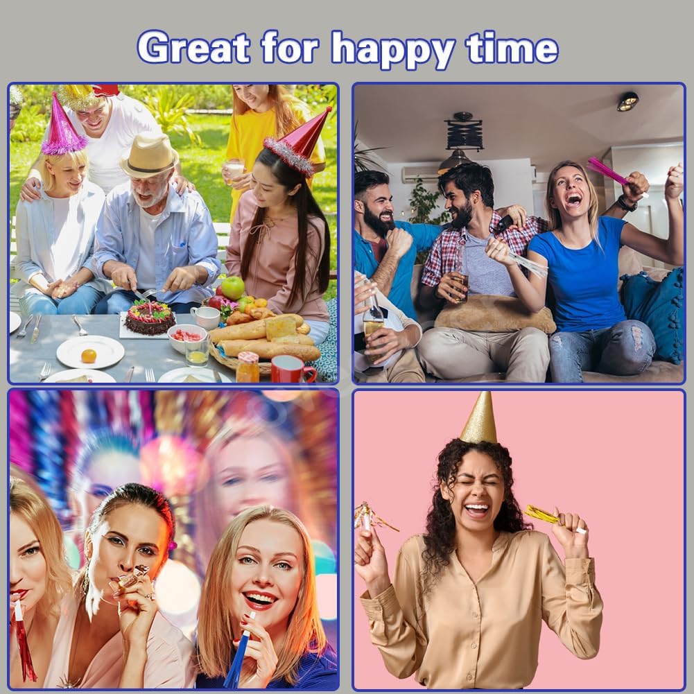 Lovecheer 24/60PCS Glitter Noise Makers Metallic Fringed Party Blowers for Adults Birthday Wedding Graduation 2025 New Years Musical Blowouts