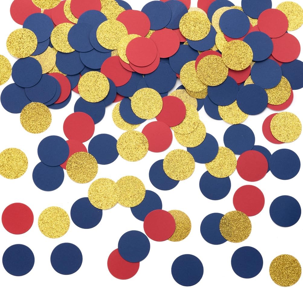 Gold Blue and Red Confetti Table Decoration for 4th July Graduation Birthday Theme Party,1.2 inch in Diameter,200 Counts