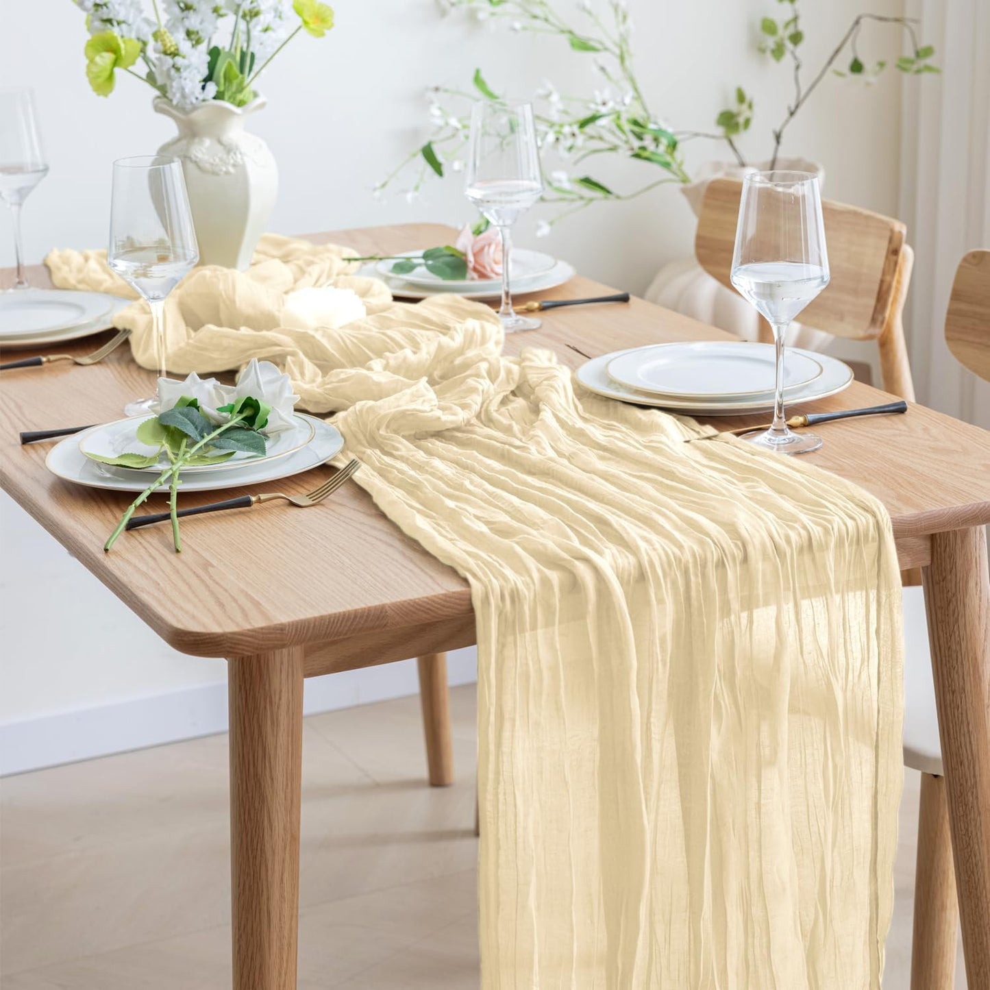 Asee'm 3pcs Cheesecloth Table Runner 120 Inches Long Beige Boho Gauze Cheese Cloth Runner 10FT Rustic Sheer Table Runners for Christmas Wedding Party Baby Shower Spring Easter Decoration
