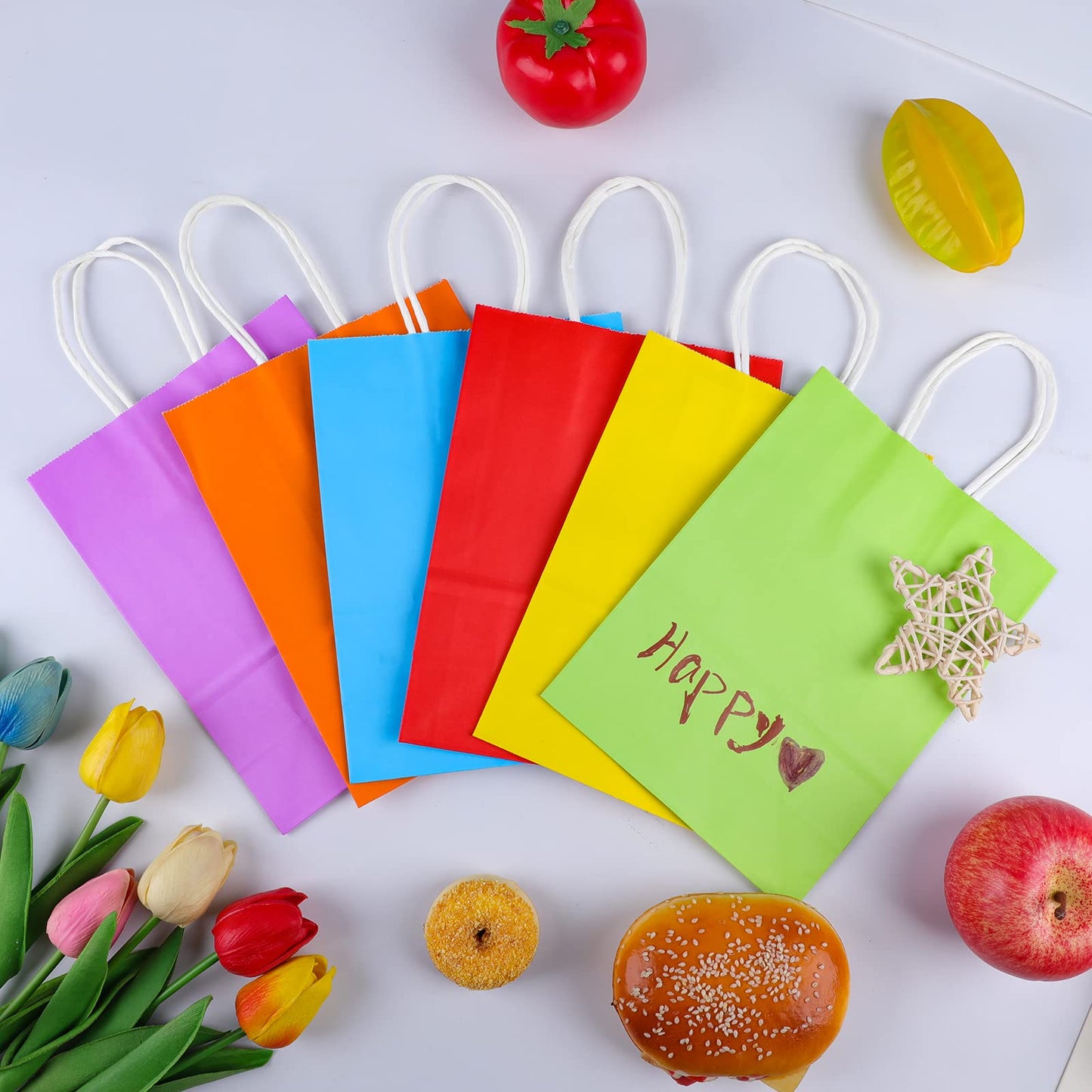 XPCARE 32Pcs Paper Gift Bags 5.25x3.25x8.25'' Kraft Paper Party Favor Bags