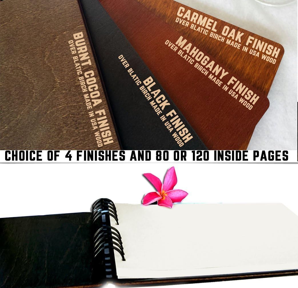 Wooden Wedding Guest Book (8.5"x 7" Mahogany Stain) Personalized Wood Rustic Charm Engraved for Bride and Groom Vintage Monogrammed Unique Anniversary Bridal Guest Registry Guestbook Made in USA