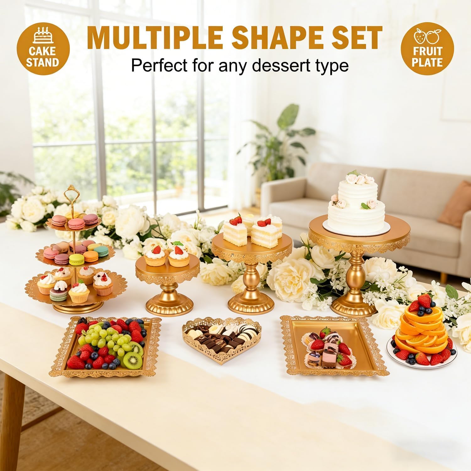 Jaevorite 12 Set of Gold Cake Stand, Metal Gold Cupcake Stand and Bases para Postres de Mesa