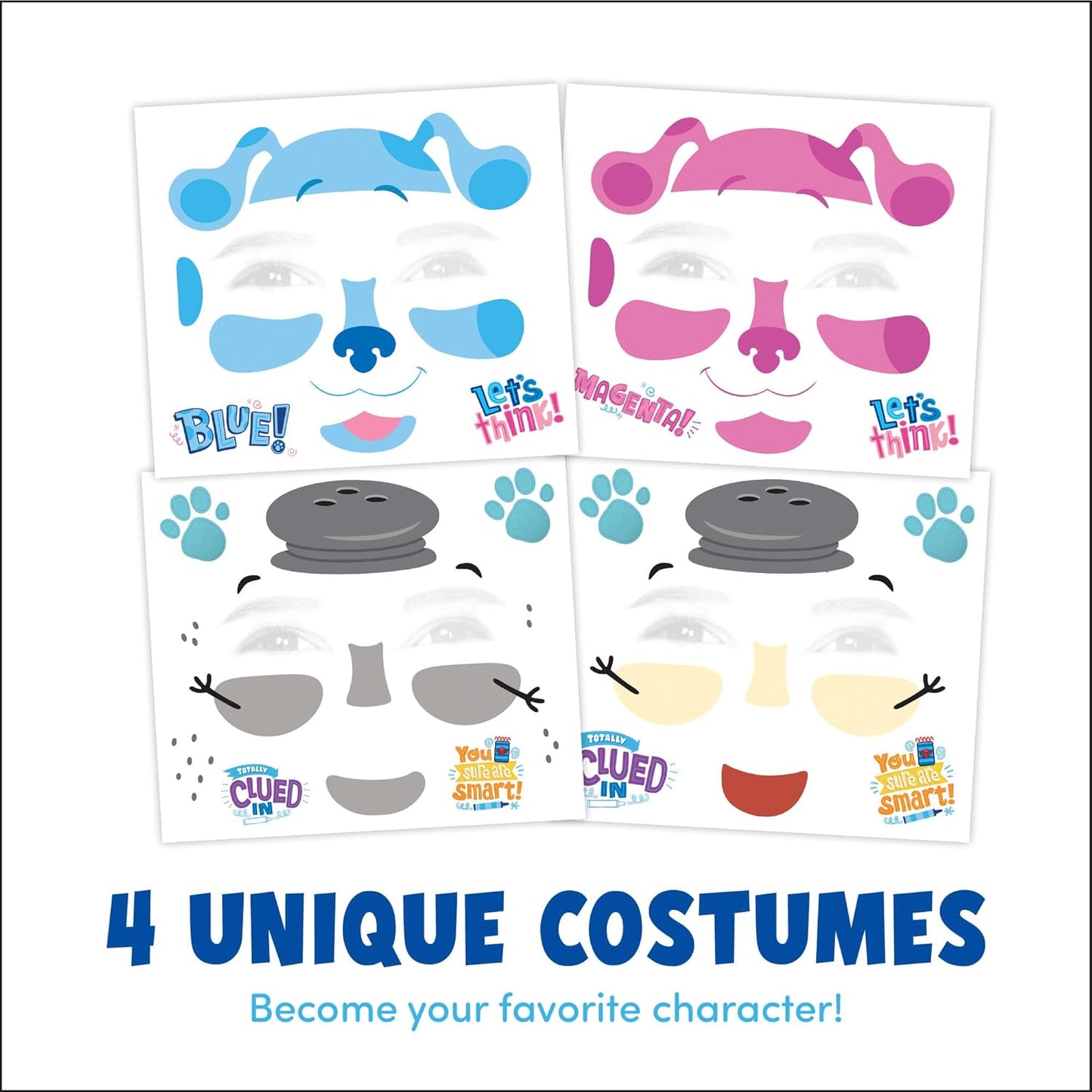 Blue’s Clues Costume Face Tattoos – Temporary Tattoo Set for Kids Featuring Blue, Magenta & Friends, Easy Halloween Costume Accessory, Non-Toxic & Skin-Safe