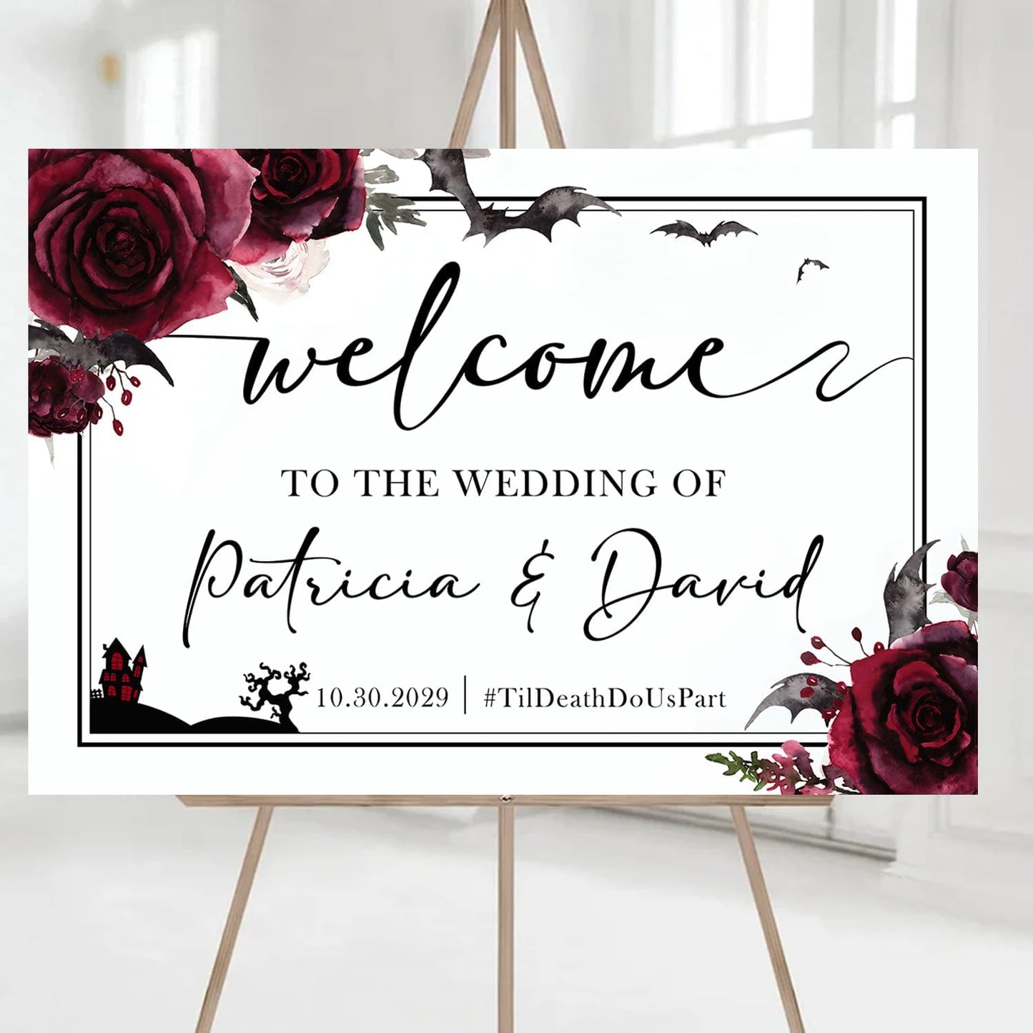 Wedding Sign Halloween Wedding, Welcome To Our Wedding Sign, Til Death Do Us Part Welcome Sign, Gothic Love Wedding Welcome, Wedding Sign, Welcome Wedding Sign With Stand